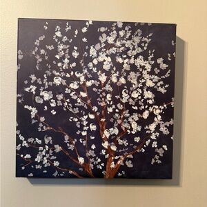 Cherry Blossom Canvas Art in Navy and White